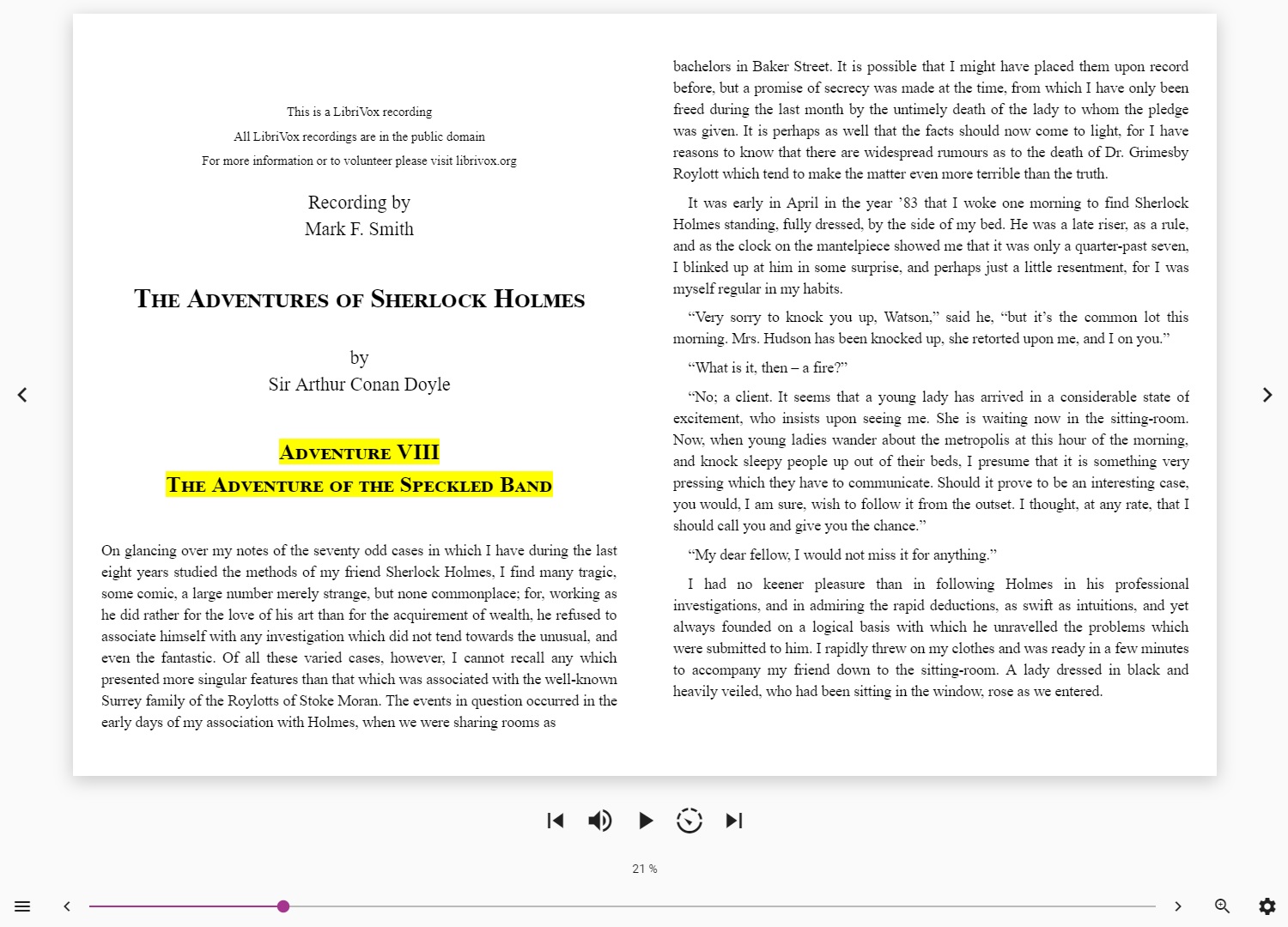 Screenshot from a EPUB3 with active Media Overlays.